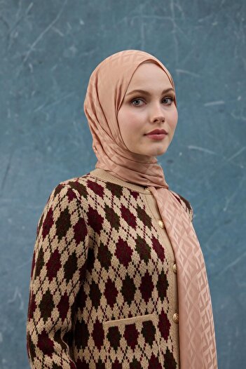 İpekhan Fall Winter Silky Jacquard Shawl - Honey Foam 9019-17