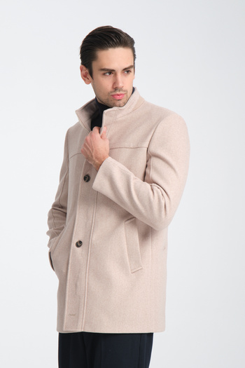 Frappoli Men's Stamp Coat - Stand Collar, Zipper, Regular Fit