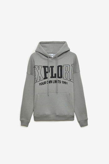 GRIMELANGE Zharick Men's Printed Oversize Fit 3 Thread Raised Gray Sweatshirt