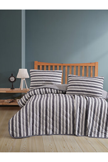 luxtex Single Quilted Striped Patterned Fiber Filled Multi-Purpose Bedspread