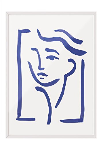 Postifull White Framed Painting, Poster and Frame Set, Wall Painting, Portrait in Blue Comfort Series No:10