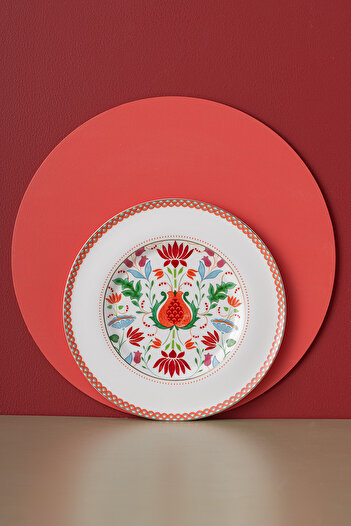 İSTANBUL PORSELEN Red Pomegranate Fine Bone Istanbul Porcelain Serving Plate - 27 cm
