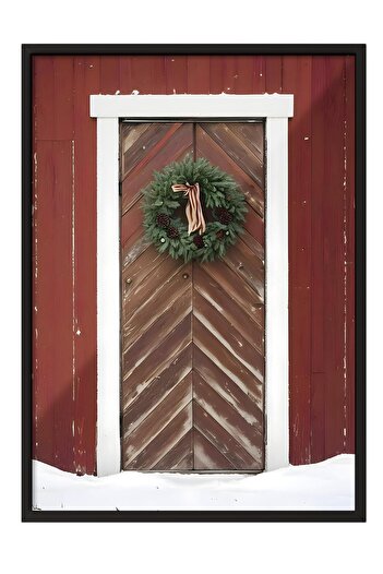 Postifull Black Framed Painting, Framed New Year Poster, New Year Decoration, Snowy Door Comfort Series No:108628