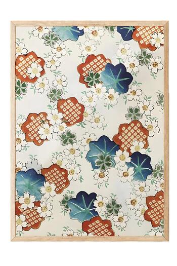 Postifull Wooden Framed Painting, Poster and Frame Set, Watanabe Seitei - Floral Pattern Comfort Series No:10