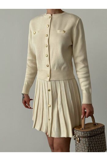 Bak'ap Button Detailed Viral Knitwear Skirt Sweater Set