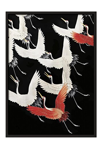 Postifull Black Framed Painting, Poster and Frame Set, Crane Birds Black Comfort Series No:108724