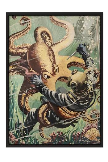 Postifull Black Framed Painting, Poster and Frame Kit, Octopus Attacks Comfort Series No:108733
