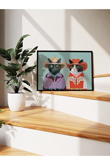 Postifull Black Framed Painting, Poster and Frame Kit, Rodeo Cats Art Comfort Series No:108730