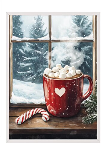Postifull White Framed Painting, Artistic Design Wall Painting, New Year's Comfort Series No:108737