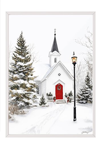 Postifull White Framed Painting, Artistic Design Wall Painting, New Year's Comfort Series No:108745