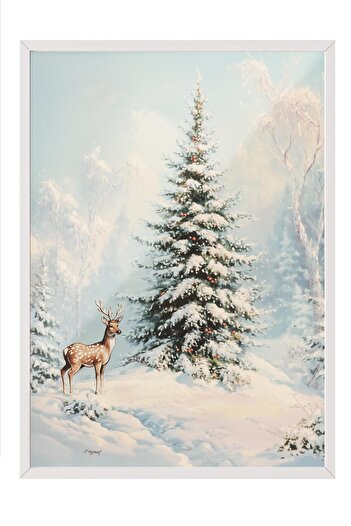 Postifull White Framed Painting, Artistic Design Wall Painting, New Year's Comfort Series No:108747