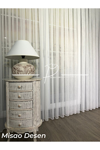 rendecioğlutekstil 1X3 Misao Patterned Tulle Curtain - Close Pleat Chain Striped Plain Dobby