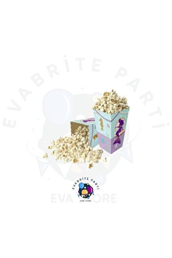 Evabrite Mermaid Themed Cardboard Popcorn Corn Box 8 Li - Birthday Party Set Supplies