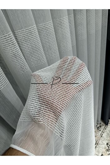 rendecioğlutekstil 1X3 Linen Patterned Tulle Curtain - 2 Rows of Tapes, 1St. Quality Dobby