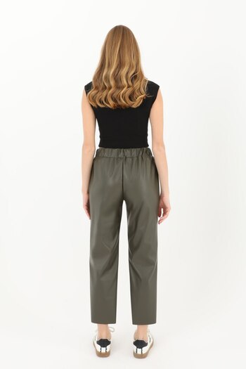 Puane Women's Faux Leather Elastic Waist Trousers 18205