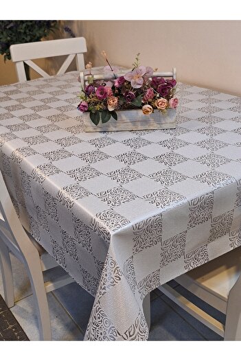 Başak Ev Tekstili Fiber Pvc Oilcloth - Patterned Erasable Tablecloth (Grey)
