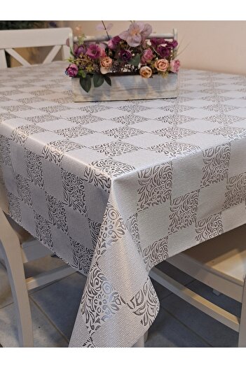 Başak Ev Tekstili Fiber Pvc Oilcloth - Patterned Erasable Tablecloth (Grey)
