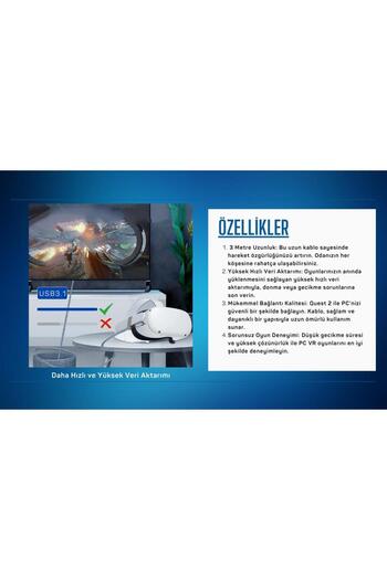 cosmostech Meta Quest Sanal Gerçeklik Gözlüğü Için Link Kablosu 1/2/3/pro/pico Uyumlu 3.2 Hızlı Data