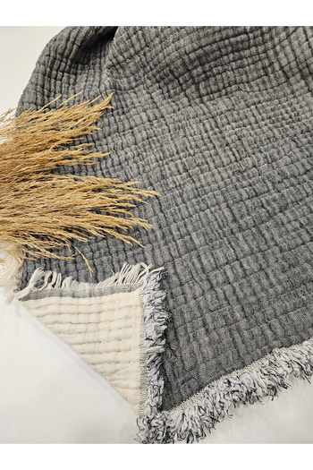 Gidia Anthracite Color 7 Layer Double Sided Padded Double Muslin Blanket 100% Cotton 230X240 cm