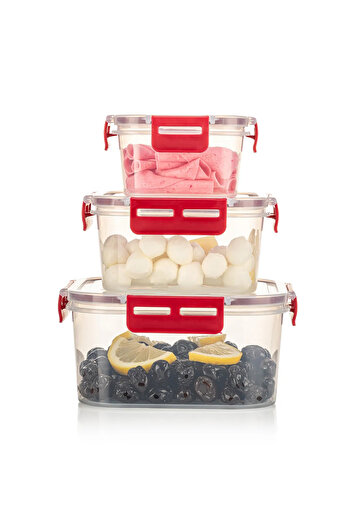 SAVLAR 3-Piece Square Lockable Plastic Storage Container with Gasket 400Ml+900Ml+1800M