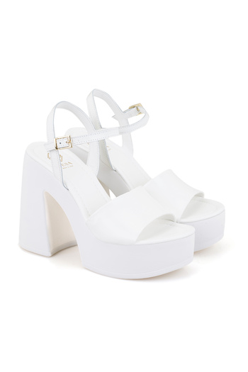 Desa Women's White Platform Heeled Leather Sandals