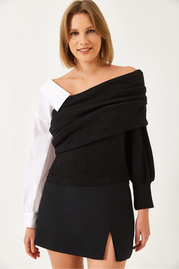 Bianco Lucci Women's Shirt Sleeve Design Knitwear Sweater 60261098