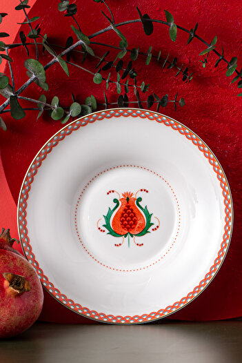 İSTANBUL PORSELEN Red Pomegranate Fine Bonnet Pit Plate - Istanbul Porcelain 22 cm