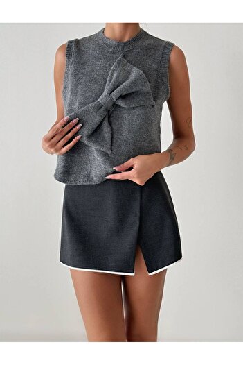 OYERGA MODA Women's Bow Detail Gray Sweater