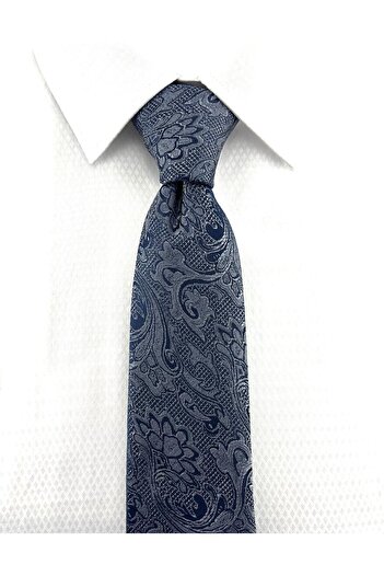 PİERRONİ Gray Navy Blue Patterned Handkerchief Tie