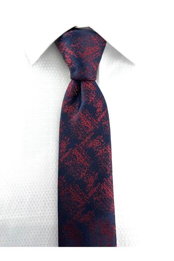PİERRONİ Navy Blue Light Burgundy Patterned Handkerchief Tie P0385