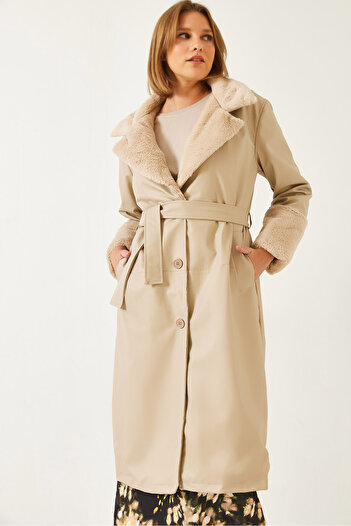 Bianco Lucci Women's Furry Leather Long Jacket 2259 60251914
