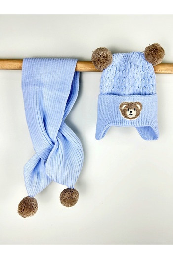 OMY 2-Piece Teddy Bear Figured Scarf Beanie Set for 0-3 Years Old Baby and Child