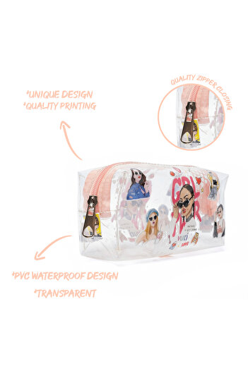 VUKİ Girl Power Transparent Zipper Patterned Pencil Case