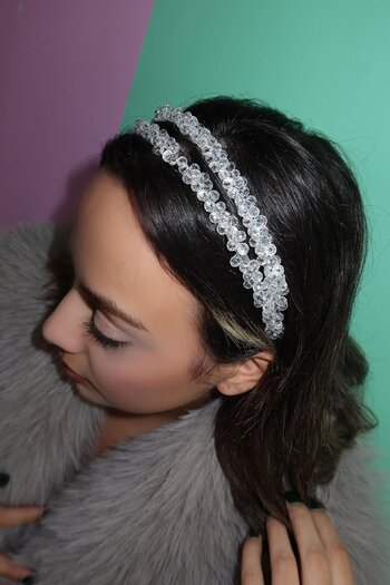 TAKIŞTIR Silver Color Crystal Bead Detailed Bridal/Engagement Crown