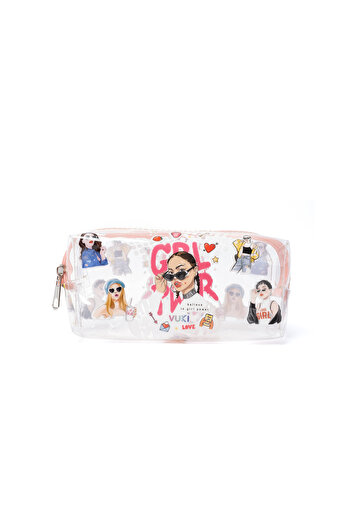 VUKİ Girl Power Transparent Zipper Patterned Pencil Case
