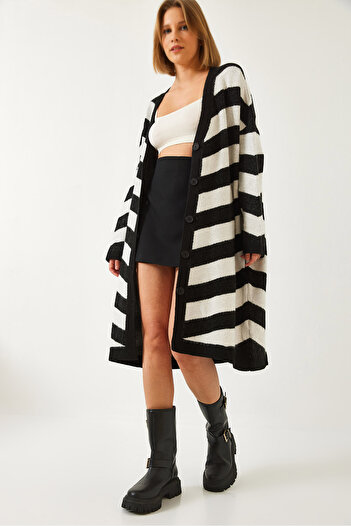 Bianco Lucci Women's Striped Long Cardigan 241049 60261148