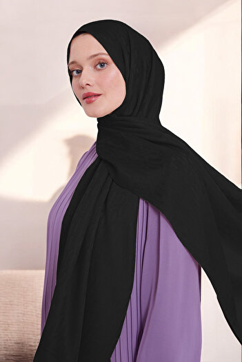 ihvan online Blue Jacquard Patterned Black Hijab Chain Shawl