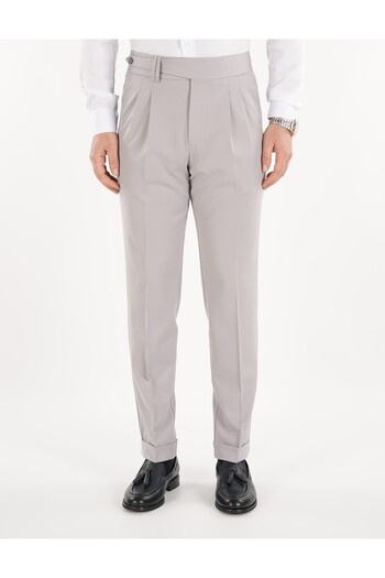 LONATOLİA Men's Regular Fit High Waist Pleated Fabric Trousers-Light Gray