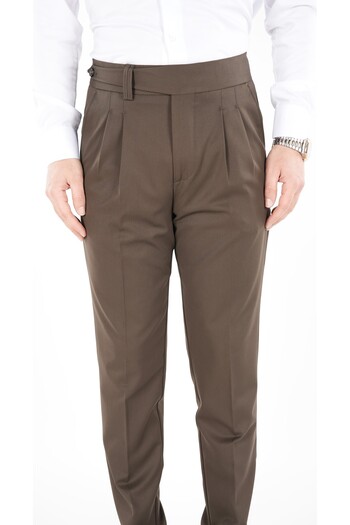 LONATOLİA Men's Regular Fit High Waist Pleated Fabric Pants-Milk Coffee