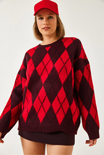 Bianco Lucci Women's Diamond Patterned Knitwear Sweater 241211 60261146