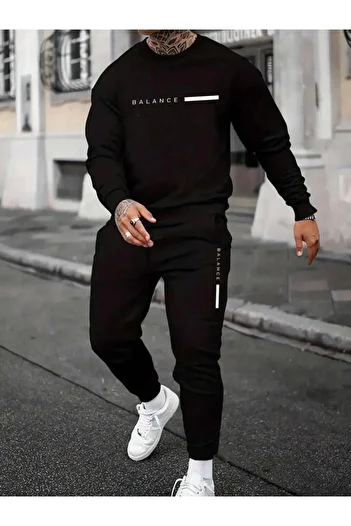 SAAT TEKSTİL Ανδρικό Σετ Φούτερ Μαύρο Balance Summer Oversize