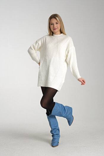 Kirazgym Yumoş Rope Line Pattern Knitwear Tunic Sweater