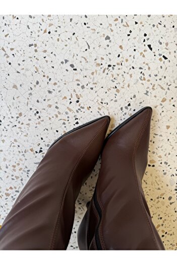 Gilla Shoes and Bag Acı Kahve Deri Dokulu İçi Yünlü Streç Bot