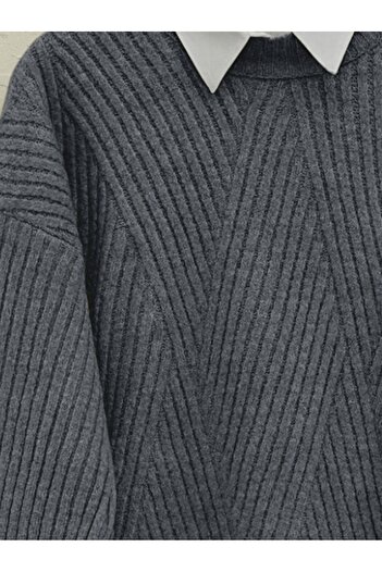 Modamorfo Smoked Color Diamond Patterned Knitted Knitwear Tunic