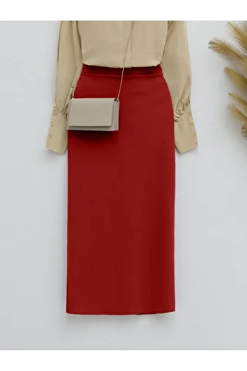 Modamorfo Red Imported Crepe Pencil Skirt