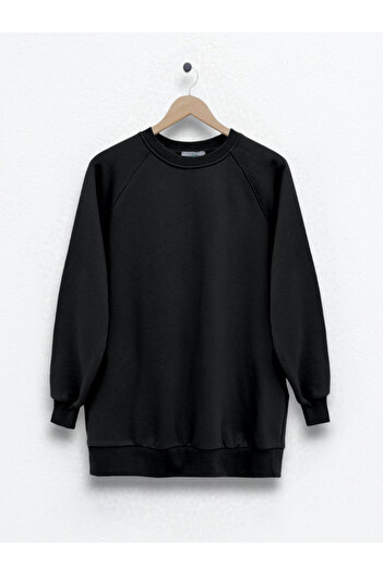Modamorfo Dreifädiges Raster-Sweatshirt mit Rundhalsausschnitt – Schwarz