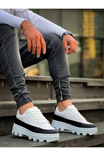 BOA Kb 056 White Black Detailed White High Sole Casual Sneakers