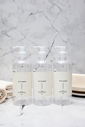 homence Set of 3 Liquid Soap Plastic Bottles with Labels Transparent Soap Dispenser 500 ml