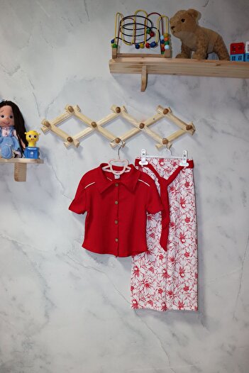 FESSHERA Fashionable and Modern Girls' 2-Piece Set Combo: Short Sleeve Shirt and Floral Print Pants