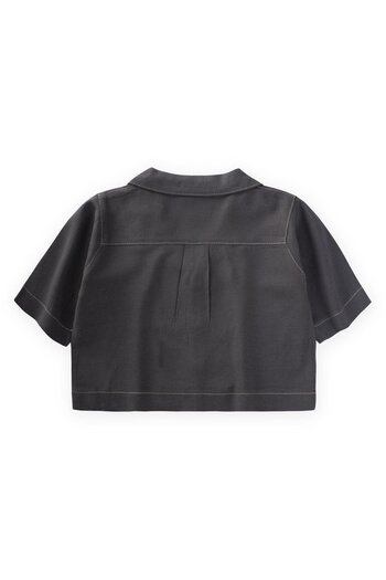 Cigit 2-7 Years Anthracite Linen Jacket - Thick Tan Stitched